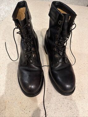 Men's Black Leather Lace-Up Work Boots steel toes size 8.5R